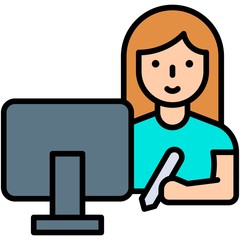 Woman working on laptop, work from home related