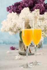 Two glasses of mimosa cocktail - 347742256