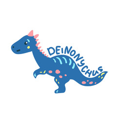 Cartoon dinosaur Deinonychus. Cute dino character isolated. Playful dinosaur vector illustration on white background
