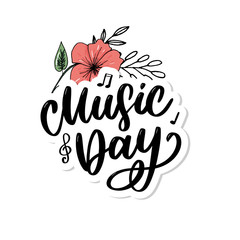 world music day lettering calligraphy brush logo holiday