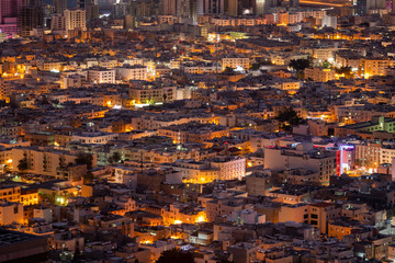 Ariel view of Downtown Manama at night, the capital of Bahrain