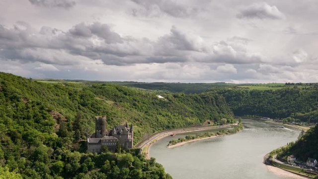 Time lapse of Castle Katz above the rhine valley, Rhineland-Palatinate, Germany