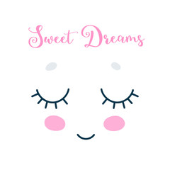 Cute cartoon face, Scandinavian print or poster design