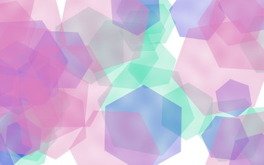 Multicolored translucent hexagons on white background. 3D illustration