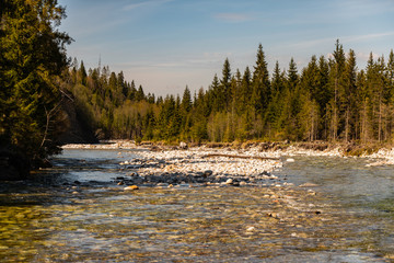 Mountain riverbed with views of the Tatras