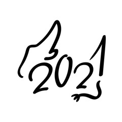 Obraz premium 2021 Lettering inscription with ox head silhouette. 2021 Lunar Year Animal on white background. Chinese zodiac ox