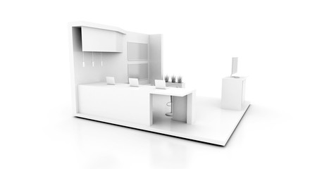 Corporate booth, isolated on white, with copy space. Original 3d rendering