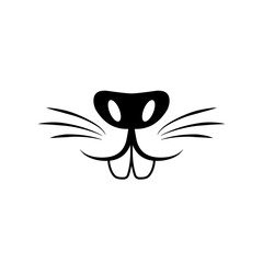 Cute rabbit nose minimalist black on white vector illustration. Cute rabbit icon. Animal nose and teeth logo