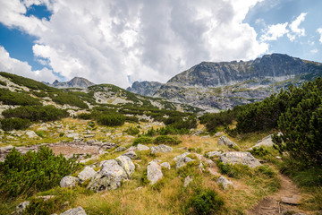 Beautiful mountain scenery in a sunny summer day. Rila mountain, Bulgaria. Hiking/ trekking concept.