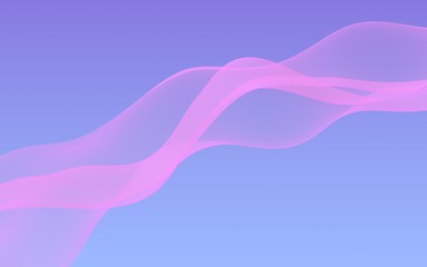 Pink wave on blue sky abstract background. Fluttering pink scarf. Waving on wind pink fabric. 3D illustration