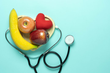 Table top view aerial image of accessories healthcare & medical of National world health Day with...