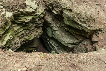Entrance to the cave - Zimna Dziura w Strzeblu. Island Beskids, Poland.