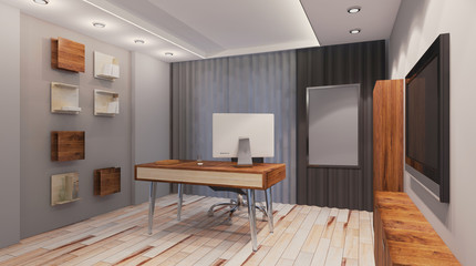 Modern office Cabinet.  3D rendering.   Meeting room. Blank paintings.  Mockup.
