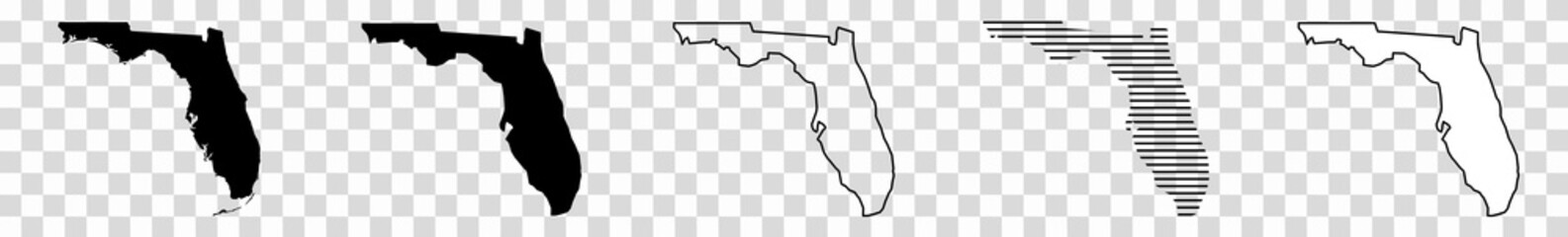 Florida Map Black | State Border | United States | US America | Transparent Isolated | Variations - obrazy, fototapety, plakaty