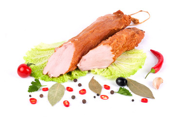 Boiled grilled smoked baked meat with spices peppers laurel composition