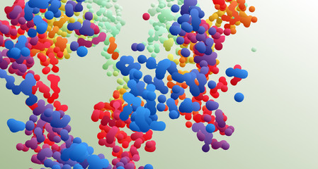 Many flying spheres of different sizes in empty space. Abstract background. 3d vector illustration.