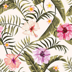 Seamless tropical wallpaper flowers hawaiian white background