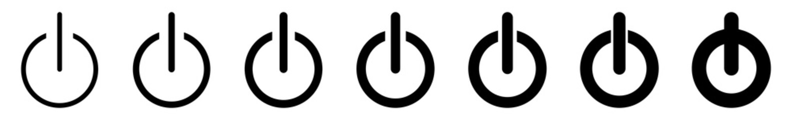 Power Button Icon Black Line | On Off Buttons Illustration | Start Symbol | Shutdown Logo | Logout Sign | Isolated | Variations