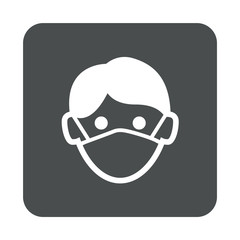 Icono plano cabeza de hombre con máscara hospital en cuadrado color gris