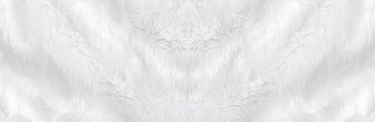Wide animal white wool sheep background in top view light natural. Grey fluffy seamless cotton...