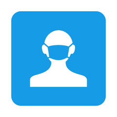 Icono plano hombre con m&aacute;scara hospital en cuadrado color azul