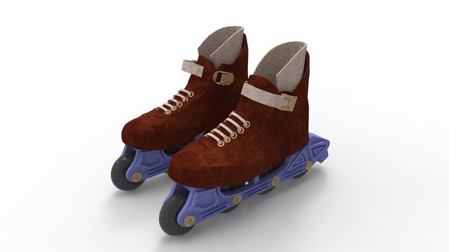 3D rendering of rollerskates skating inline four wheels sports
