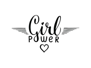 Girl power. Black and White. Vector Handwritten modern  lettering.
