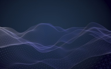 Abstract landscape on a blue background. Cyberspace grid. hi tech network. 3d technology illustration. 3D illustration