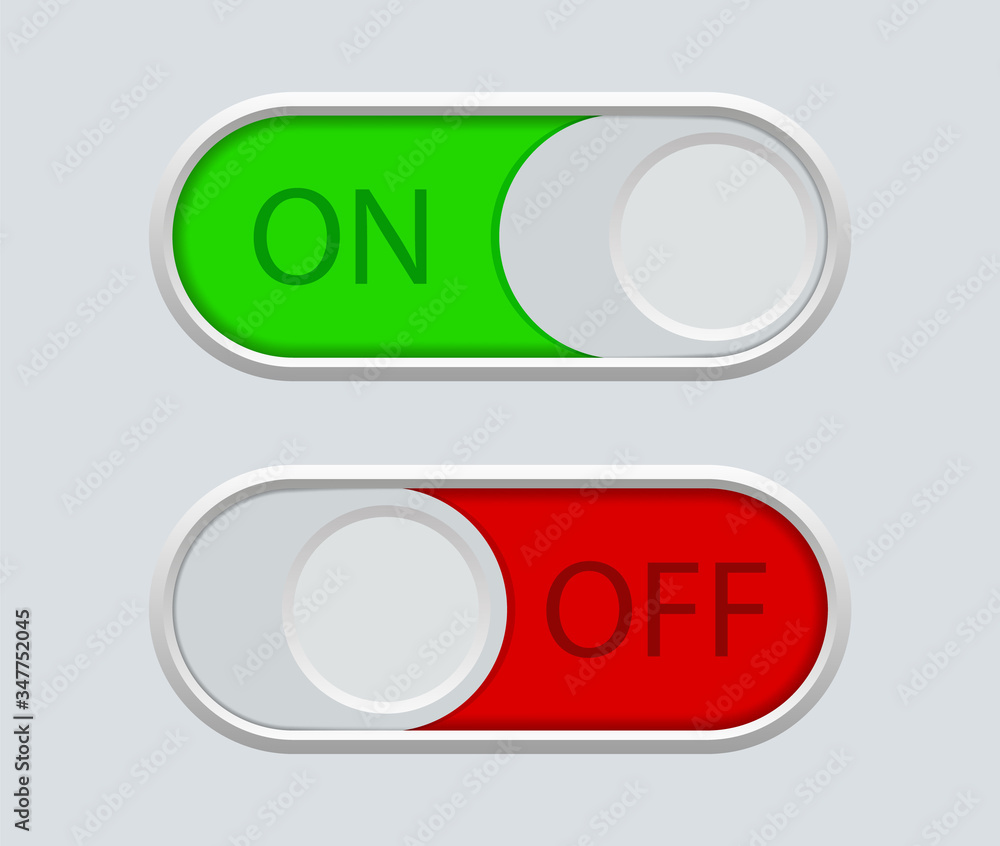 Poster button off switch and enable. icon of toggle in phone. circle switcher for active, deactivate in app