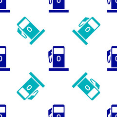 Blue Petrol or Gas station icon isolated seamless pattern on white background. Car fuel symbol. Gasoline pump.  Vector Illustration