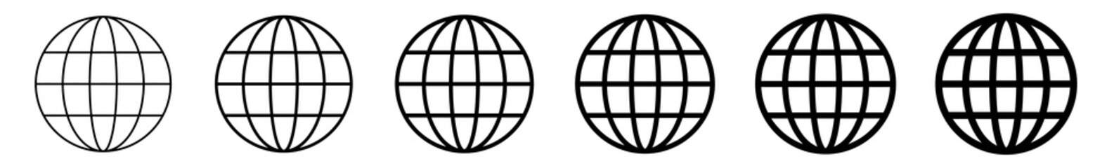 World Icon Black | Earth Illustration | Globe Symbol | Planet Logo | World Wide Web Sign | Isolated | Variations