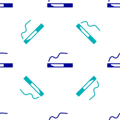 Blue Cigarette icon isolated seamless pattern on white background. Tobacco sign. Smoking symbol.  Vector Illustration