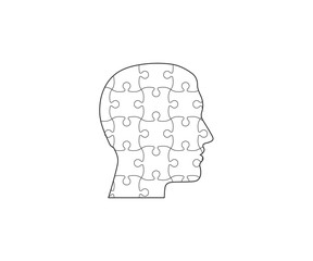 Human head, puzzle icon. Vector illustration, flat design.