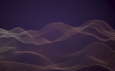 Abstract landscape background. Cyberspace purple grid. hi tech network. 3D illustration