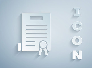 Paper cut Declaration of independence icon isolated on grey background. Paper art style. Vector Illustration