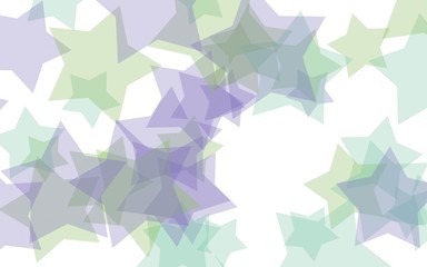 Multicolored translucent stars on a white background. Green tones. 3D illustration