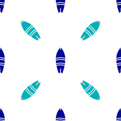 Blue Surfboard icon isolated seamless pattern on white background. Surfing board. Extreme sport. Sport equipment.  Vector Illustration