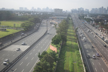 View of the cloudy air pollution flying over Manila, Philippines causing cloudy vision.