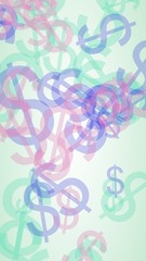 Multicolored translucent dollar signs on white background. 3D illustration