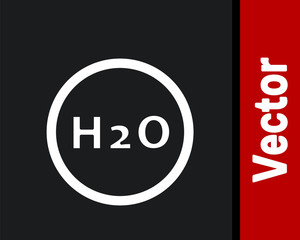 White Chemical formula for water drops H2O shaped icon isolated on black background.  Vector Illustration