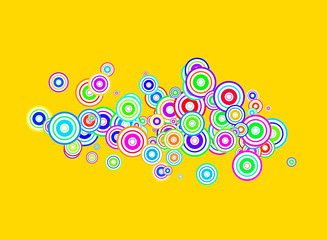 Colorful spectrum rainbow retro vintage circles pattern isolated on yellow