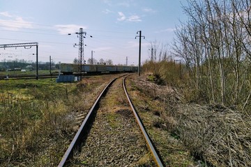Railroad in rural countryside at sunny spring day