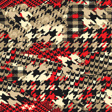 houndstooth tartan plaid fabric patchwork grunge vector seamless pattern
