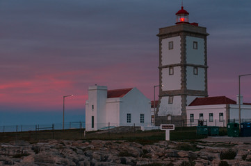 Lighthouse of the Cape Carvoeiro at sunset, Peniche, Portugal