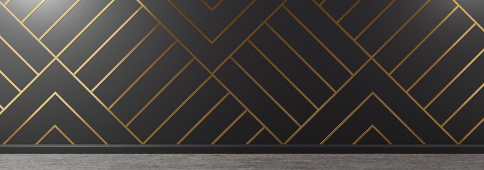 Geometric Batten Wall room gold color. 3D rendering