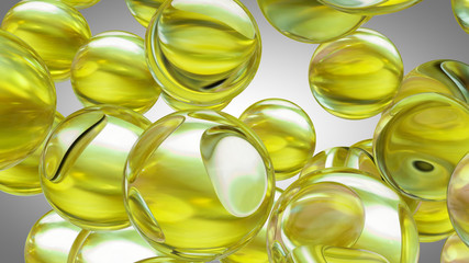 Bubbles oil or serum isolated on white background. 3D rendering