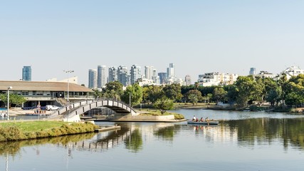 Fototapeta premium Brigde across river of Yarkon Park, Tel Aviv, Israel.