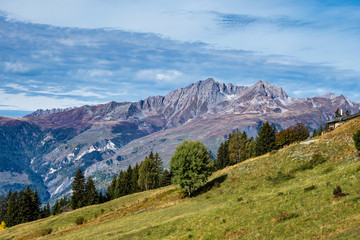 Fototapeta na wymiar Alpine landscape of the French alps near Montvalezan in Savoie , France