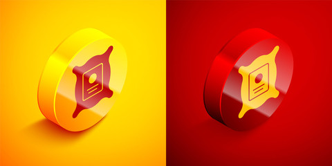 Isometric Pack full of seeds of a specific plant icon isolated on orange and red background. Circle button. Vector Illustration