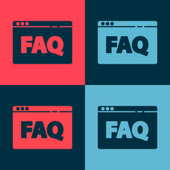 Pop art Browser FAQ icon isolated on color background. Internet communication protocol.  Vector Illustration